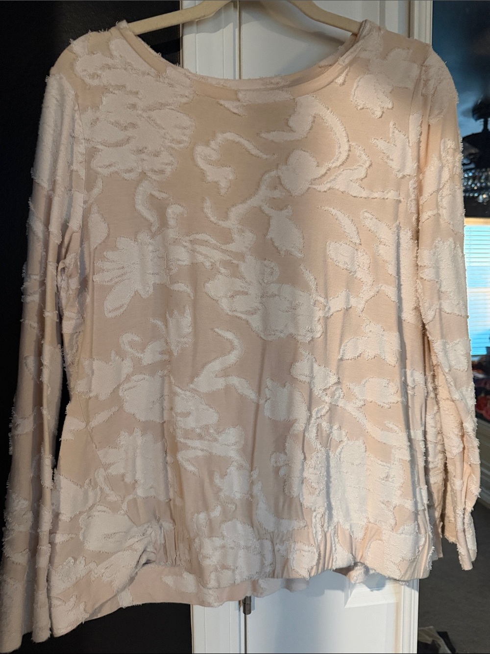 LOFT Blush Textured Floral Long-Sleeve Tee